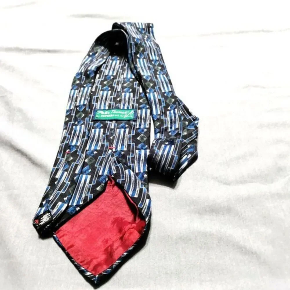 PETER‎ THOMAS Men Necktie100% Silk USA Designer Geometric Black/Blue Suit Tie